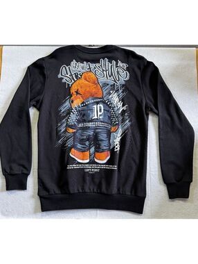 Left Point Black Street Style Bear Graphic Sweatshirt M/L